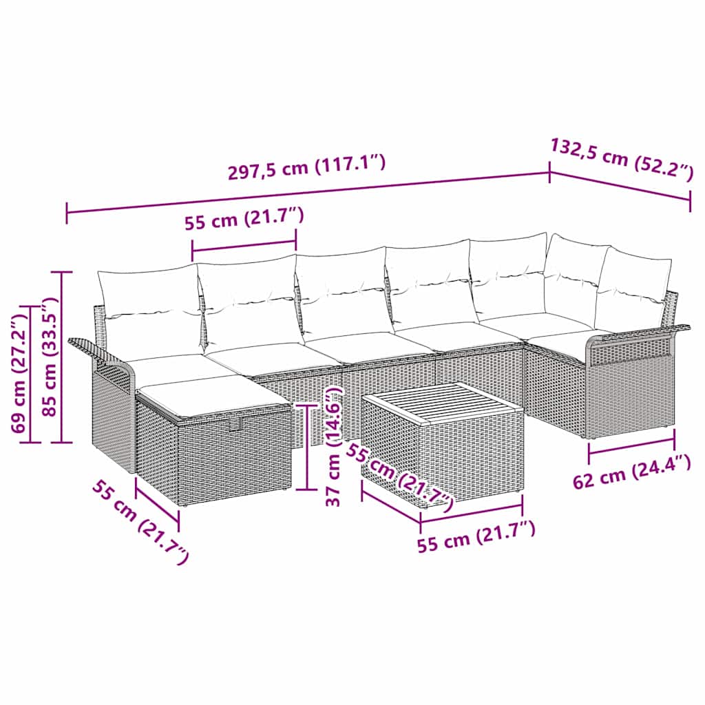 Garten-Sofa-Set 8 pcs Beige Poly-Rattan